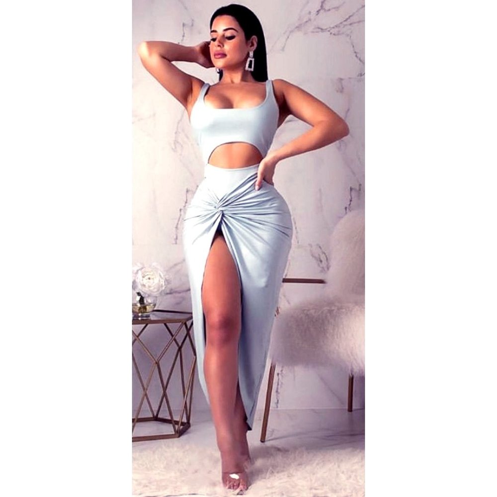 Powder Blue Bikini Cut Out Dress